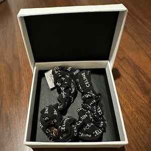 Celine Hair Scrunchy Rayure in Brass with Gold Finish and Silk.